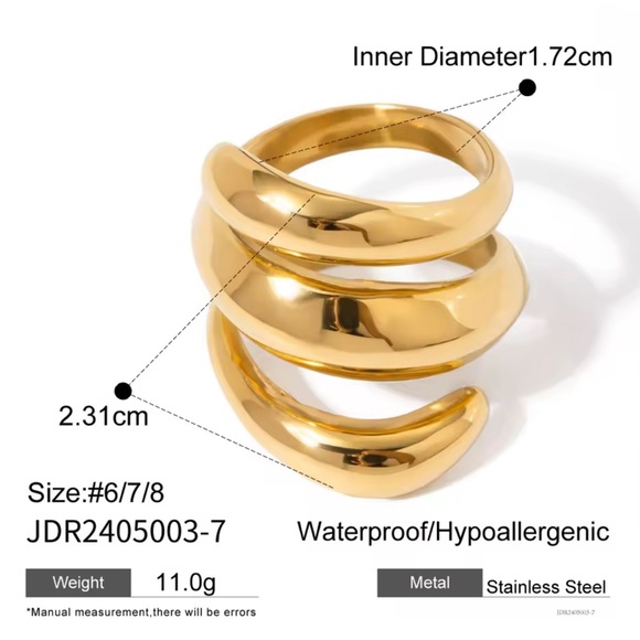 New! Zara waterproof adjustable Gold Statement Ring - Picture 7 of 8